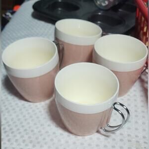 VINTAGE EUC NFC RETRO PINK INSULATED MUGS 8 oz.  3.5" high